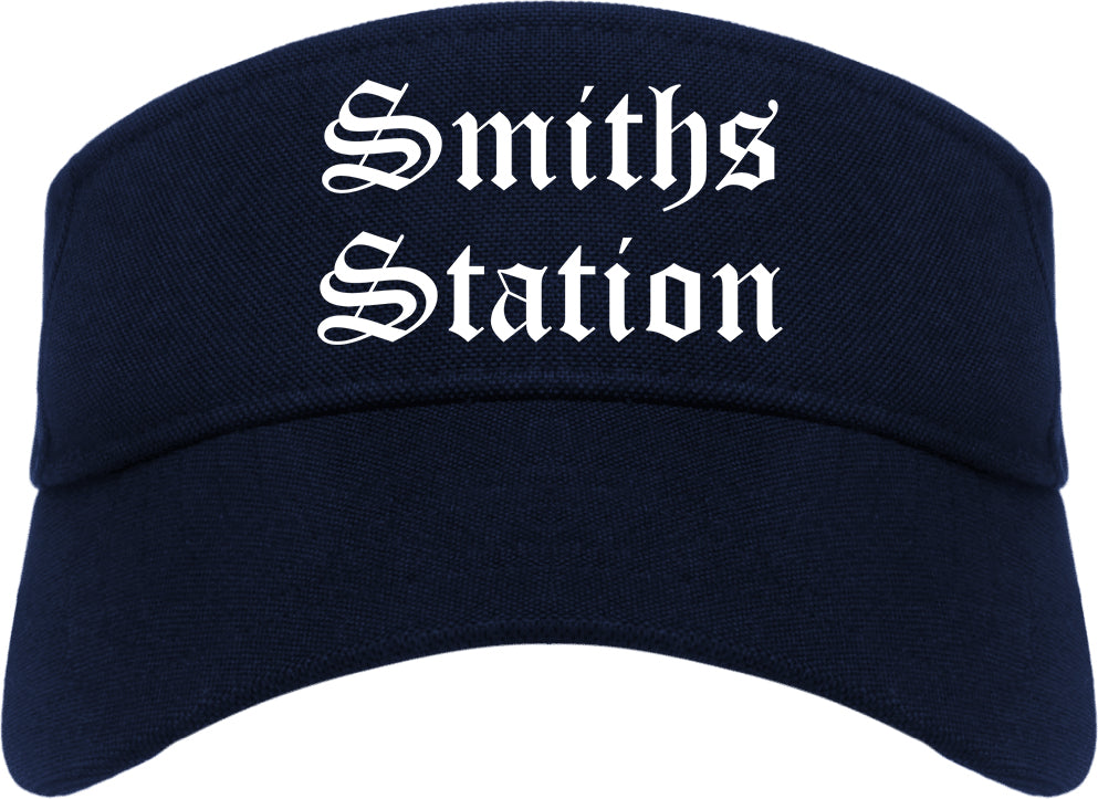 Smiths Station Alabama AL Old English Mens Visor Cap Hat Navy Blue