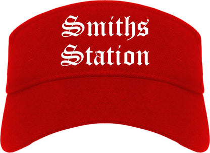 Smiths Station Alabama AL Old English Mens Visor Cap Hat Red