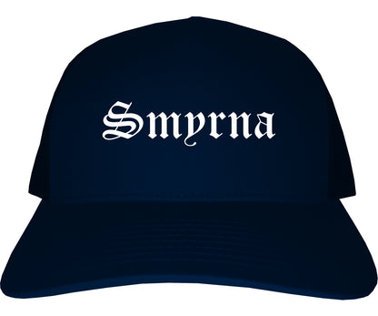 Smyrna Tennessee TN Old English Mens Trucker Hat Cap Navy Blue