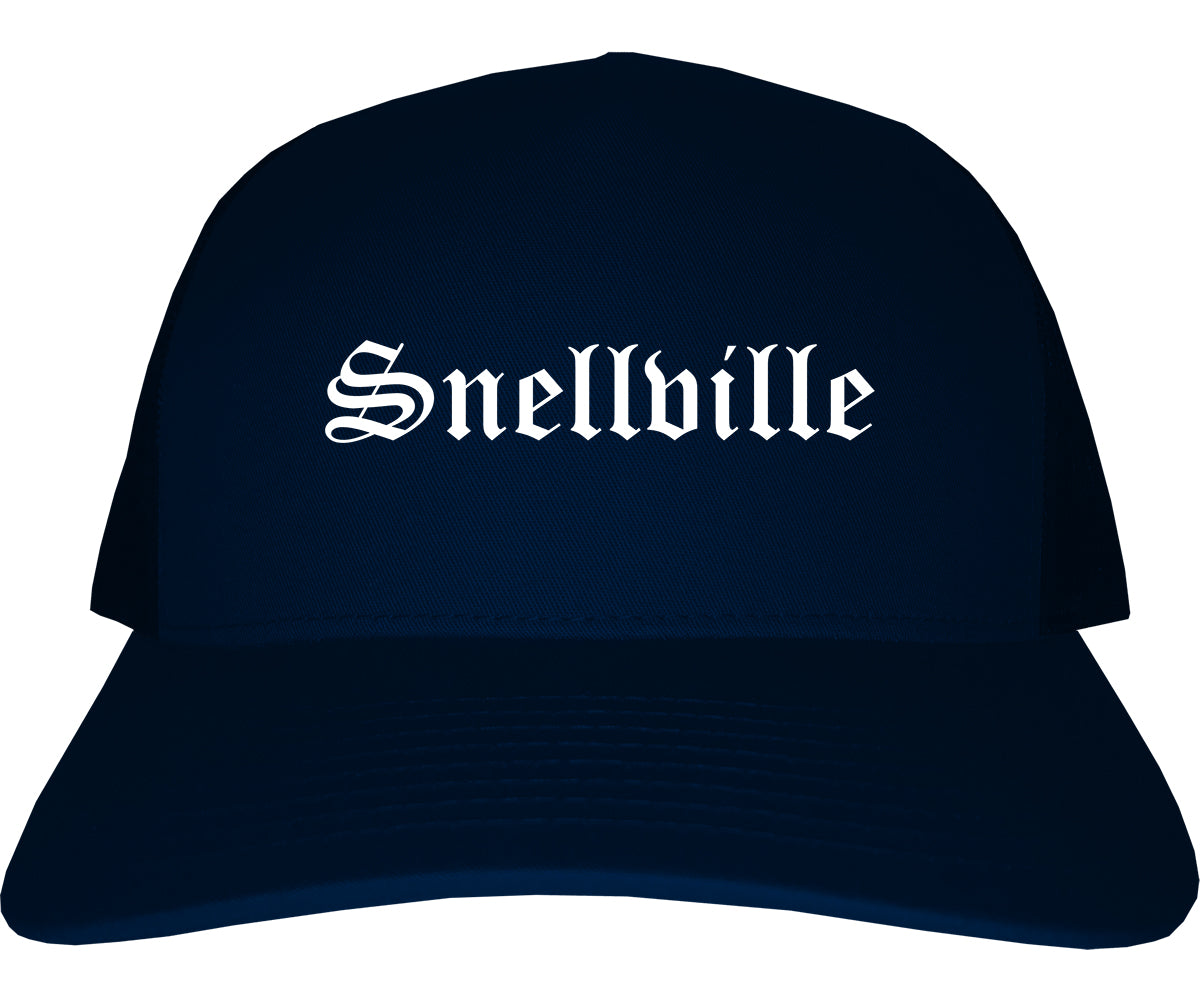 Snellville Georgia GA Old English Mens Trucker Hat Cap Navy Blue