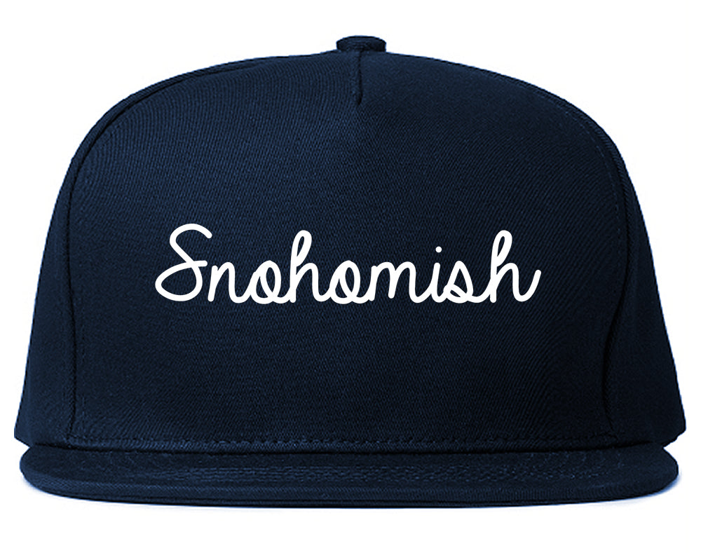 Snohomish Washington WA Script Mens Snapback Hat Navy Blue