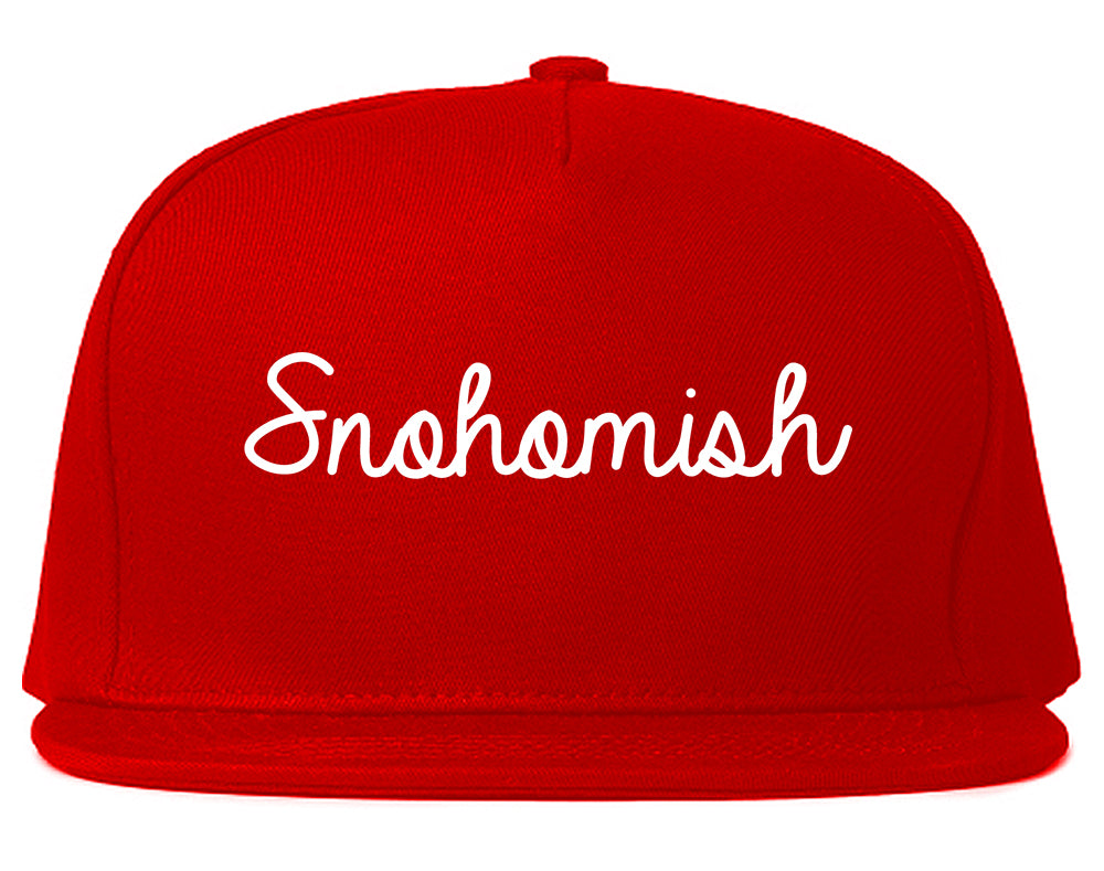 Snohomish Washington WA Script Mens Snapback Hat Red