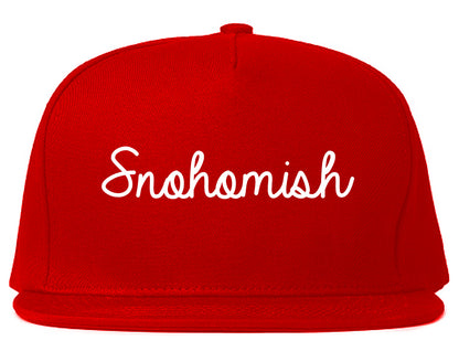 Snohomish Washington WA Script Mens Snapback Hat Red