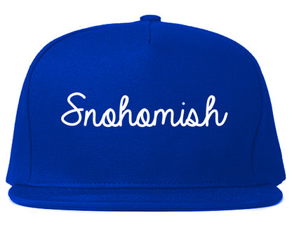 Snohomish Washington WA Script Mens Snapback Hat Royal Blue