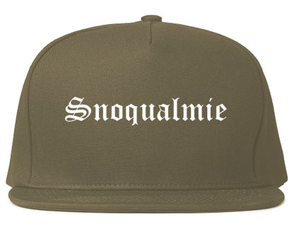 Snoqualmie Washington WA Old English Mens Snapback Hat Grey