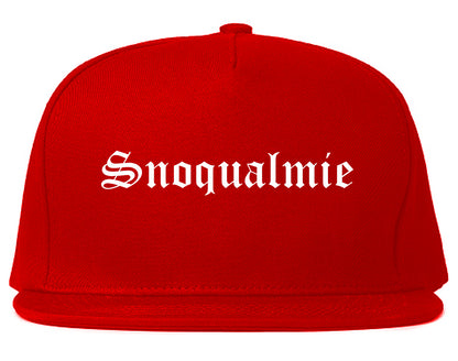 Snoqualmie Washington WA Old English Mens Snapback Hat Red
