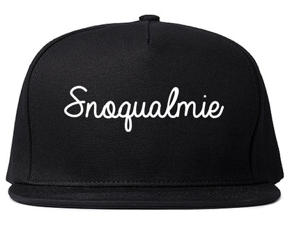 Snoqualmie Washington WA Script Mens Snapback Hat Black