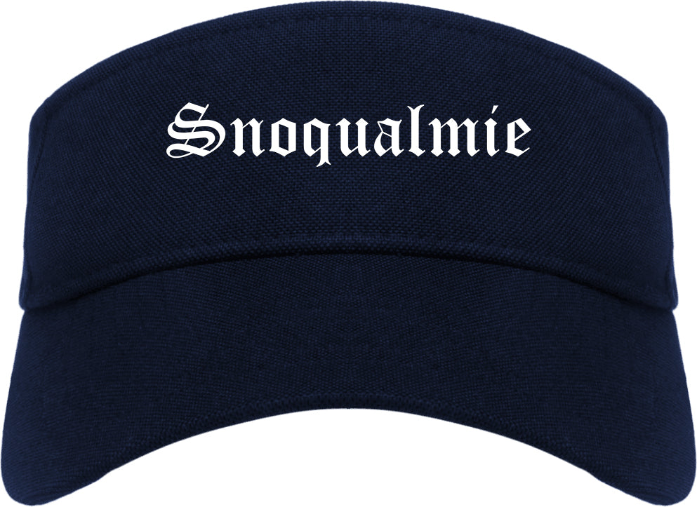 Snoqualmie Washington WA Old English Mens Visor Cap Hat Navy Blue