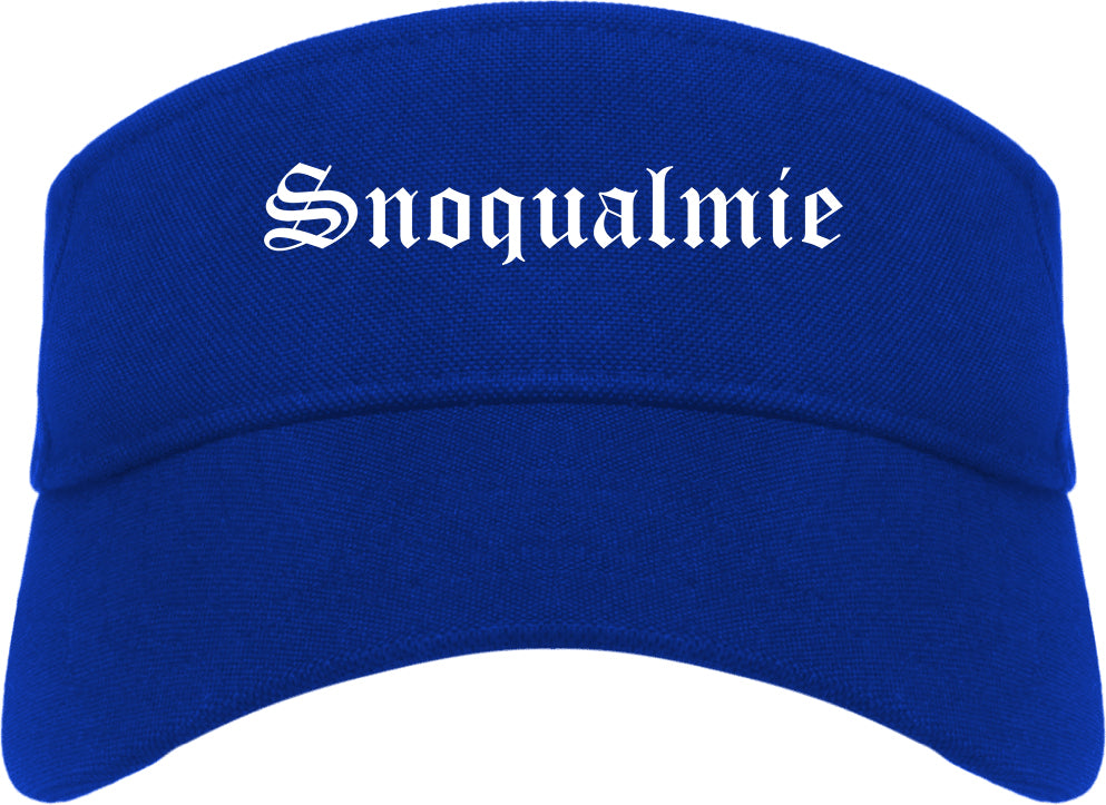 Snoqualmie Washington WA Old English Mens Visor Cap Hat Royal Blue