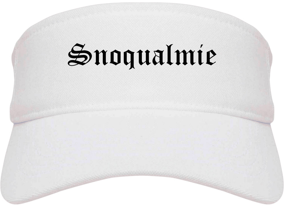 Snoqualmie Washington WA Old English Mens Visor Cap Hat White