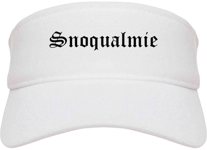 Snoqualmie Washington WA Old English Mens Visor Cap Hat White