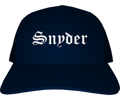 Snyder Texas TX Old English Mens Trucker Hat Cap Navy Blue