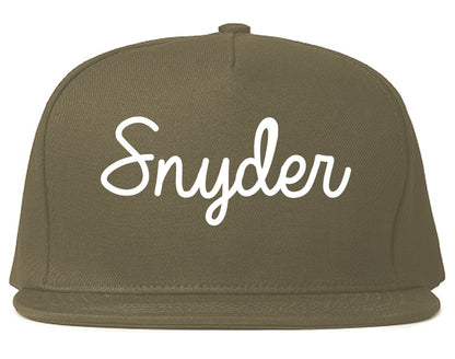 Snyder Texas TX Script Mens Snapback Hat Grey