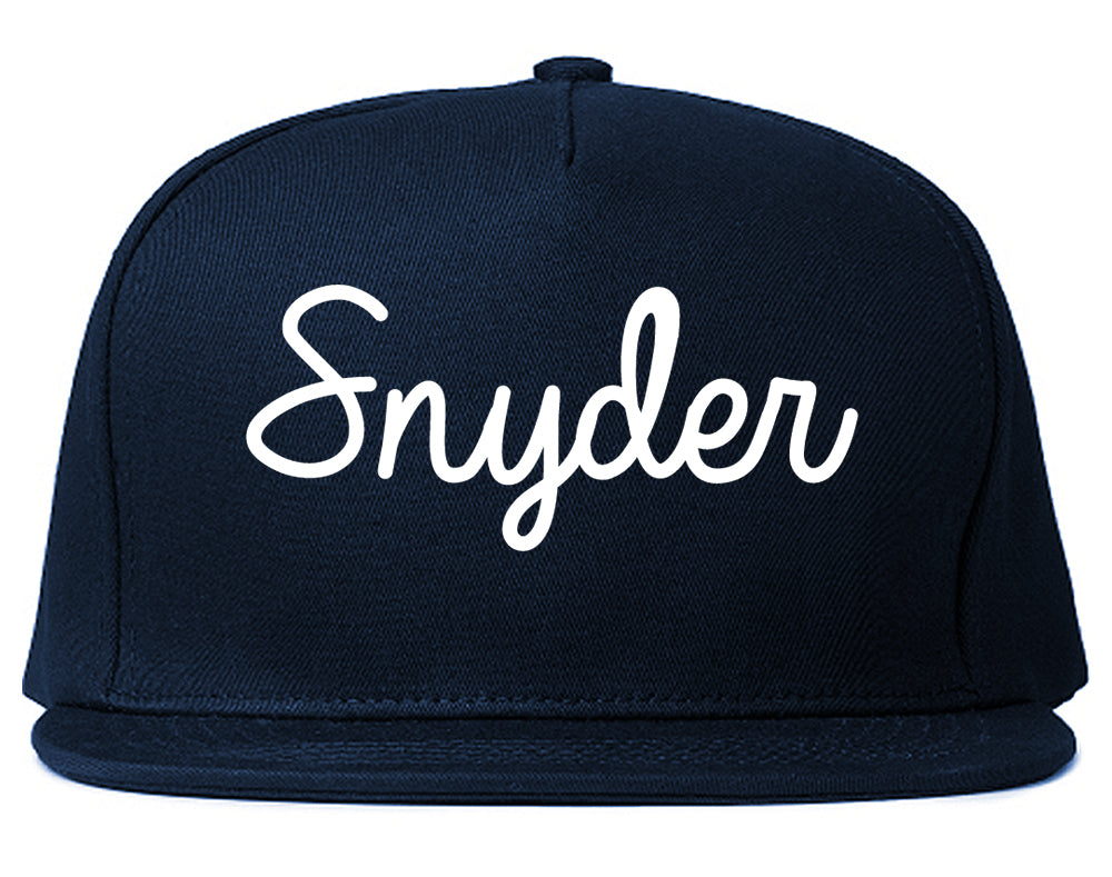 Snyder Texas TX Script Mens Snapback Hat Navy Blue