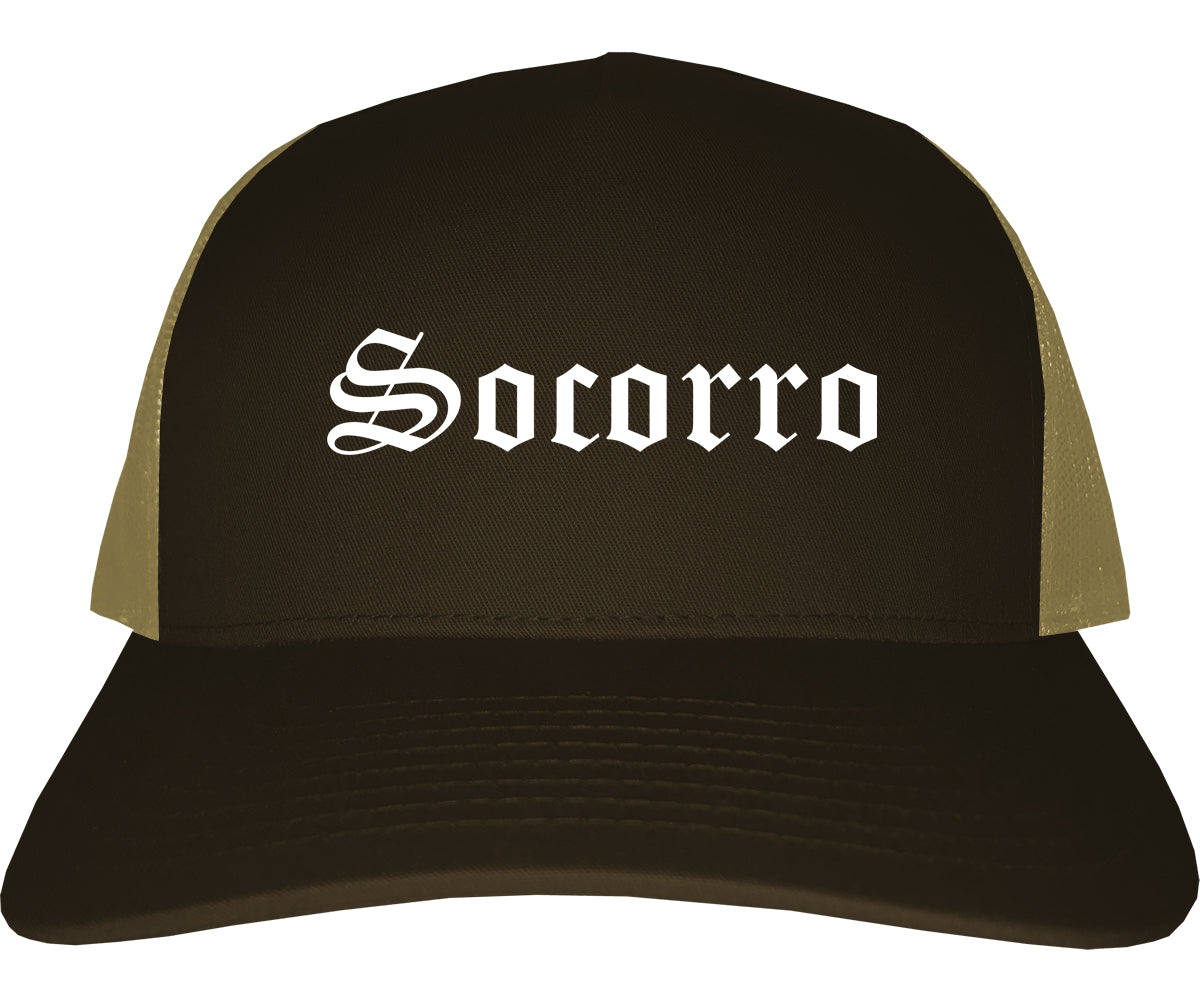 Socorro Texas TX Old English Mens Trucker Hat Cap Brown