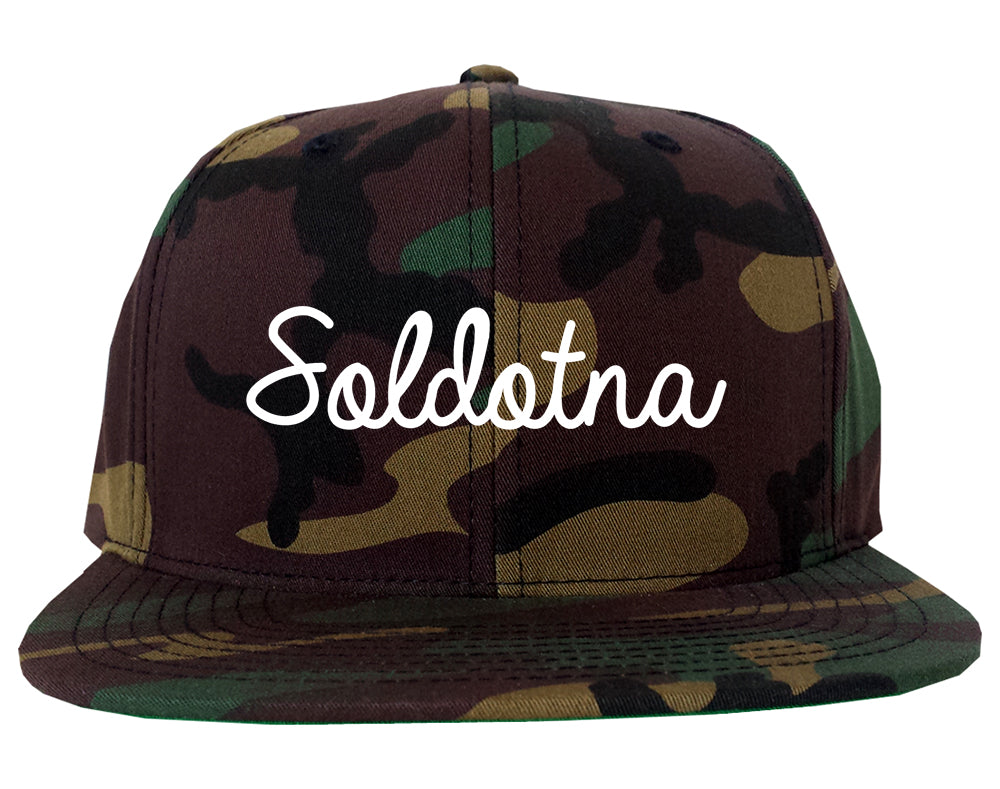 Soldotna Alaska AK Script Mens Snapback Hat Army Camo