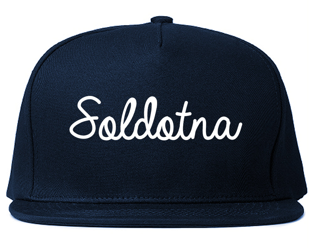 Soldotna Alaska AK Script Mens Snapback Hat Navy Blue