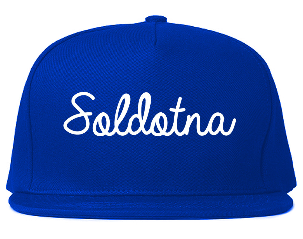 Soldotna Alaska AK Script Mens Snapback Hat Royal Blue