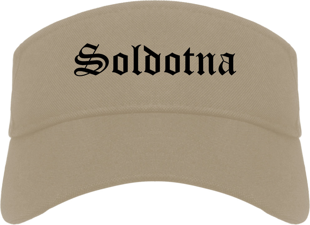 Soldotna Alaska AK Old English Mens Visor Cap Hat Khaki