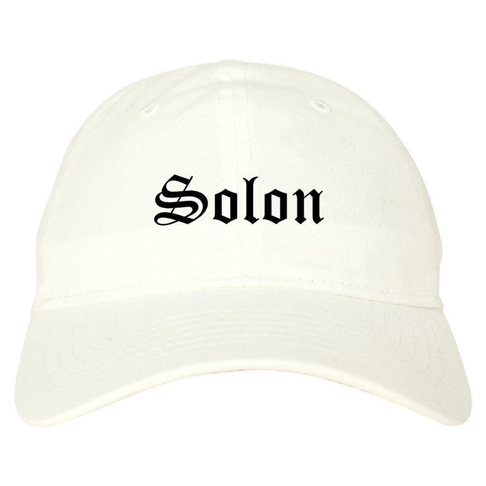 Solon Ohio OH Old English Mens Dad Hat Baseball Cap White