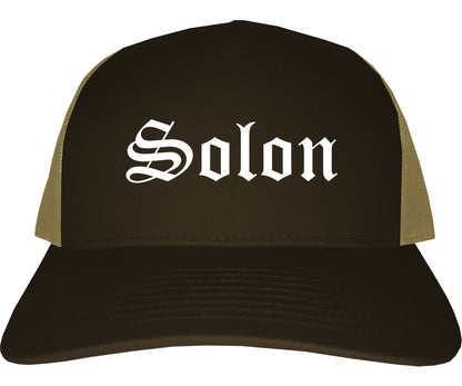 Solon Ohio OH Old English Mens Trucker Hat Cap Brown