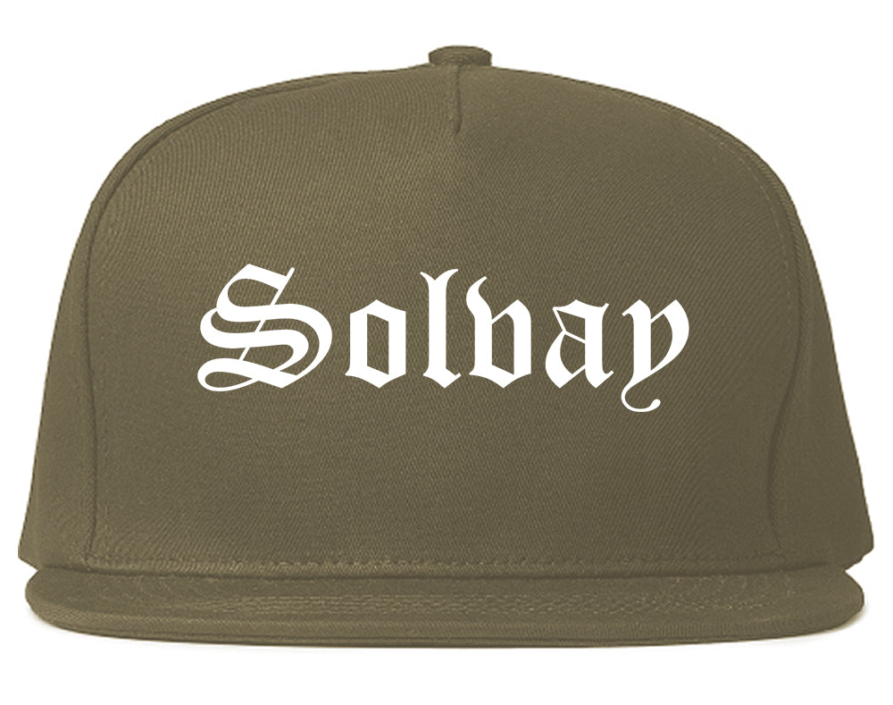 Solvay New York NY Old English Mens Snapback Hat Grey