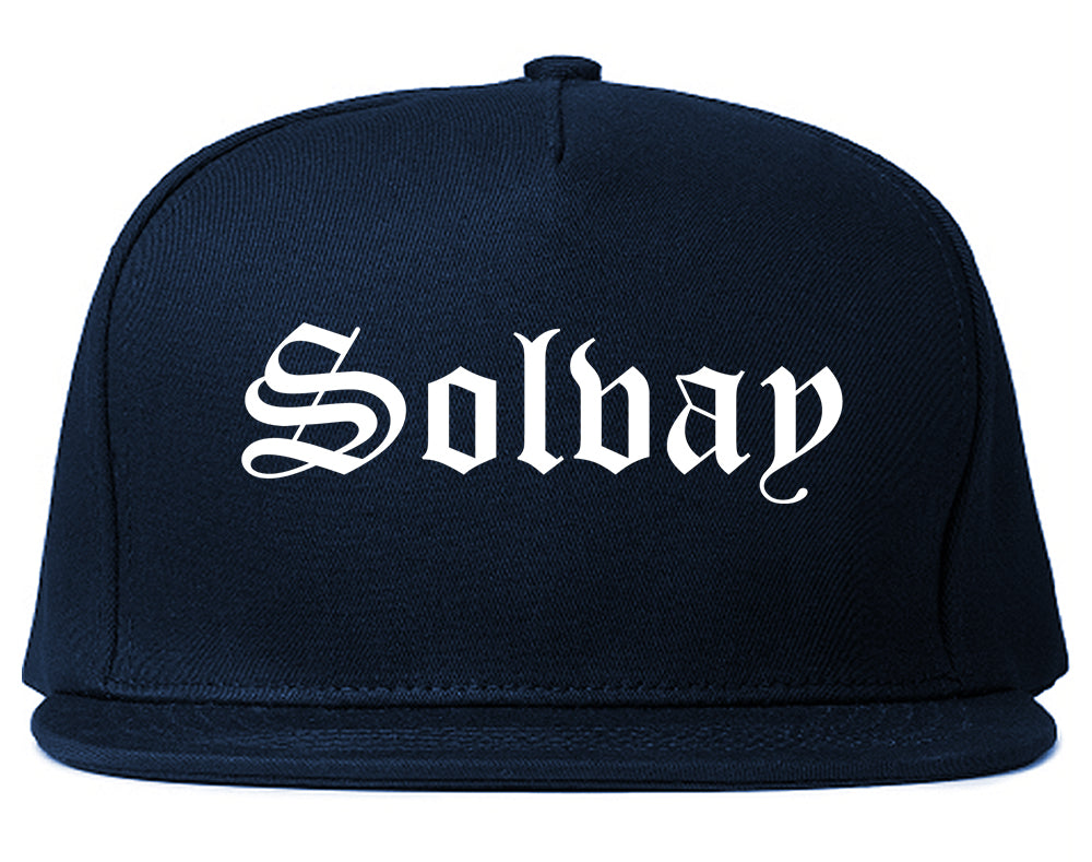 Solvay New York NY Old English Mens Snapback Hat Navy Blue
