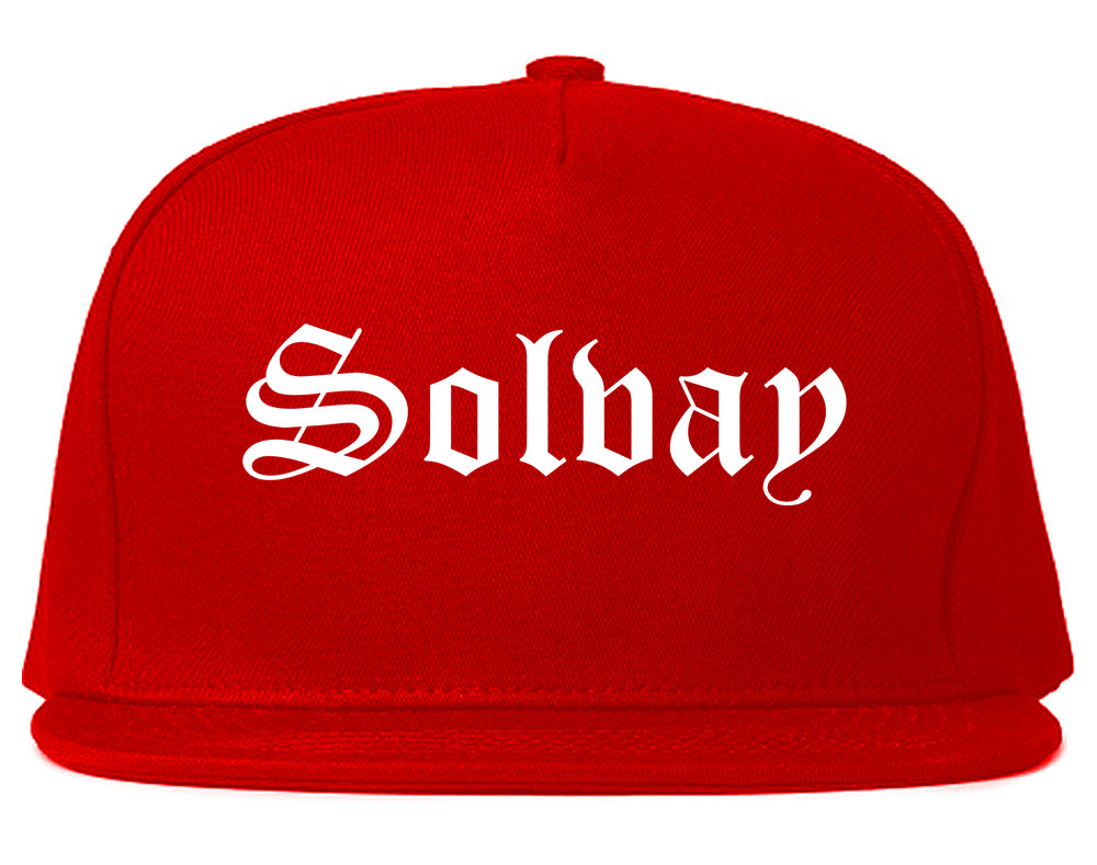Solvay New York NY Old English Mens Snapback Hat Red