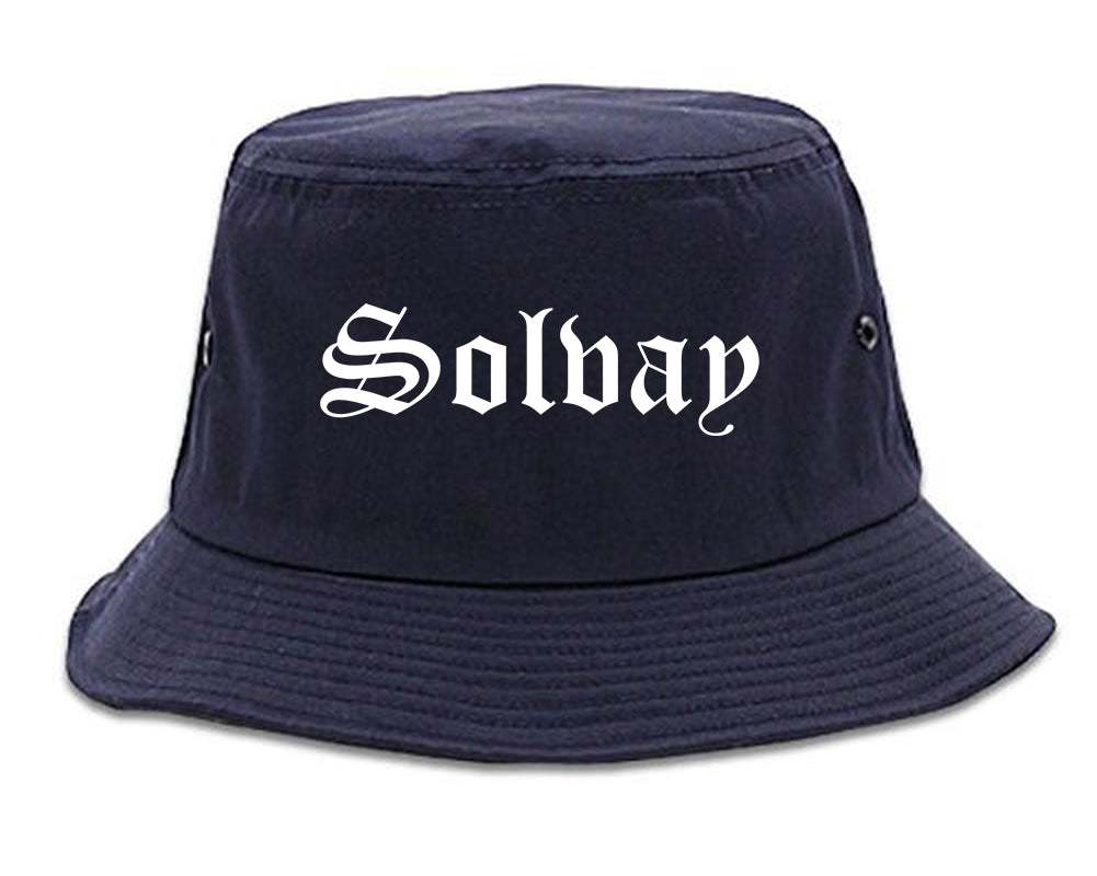 Solvay New York NY Old English Mens Bucket Hat Navy Blue