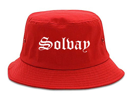 Solvay New York NY Old English Mens Bucket Hat Red