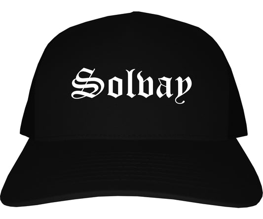 Solvay New York NY Old English Mens Trucker Hat Cap Black
