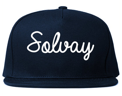 Solvay New York NY Script Mens Snapback Hat Navy Blue