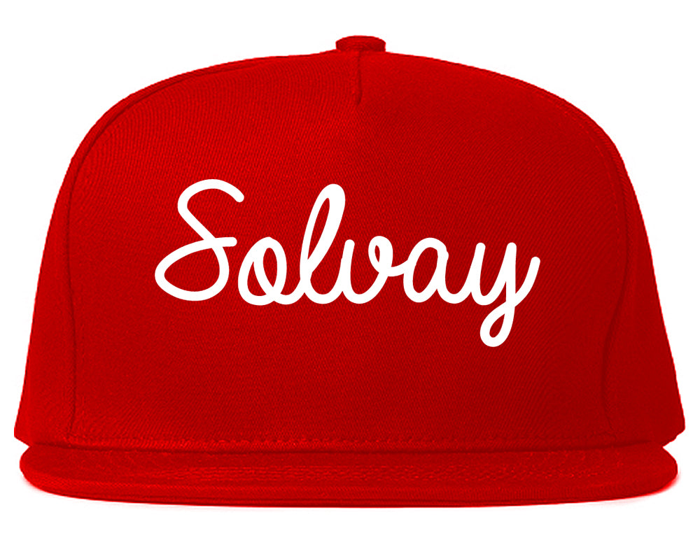 Solvay New York NY Script Mens Snapback Hat Red