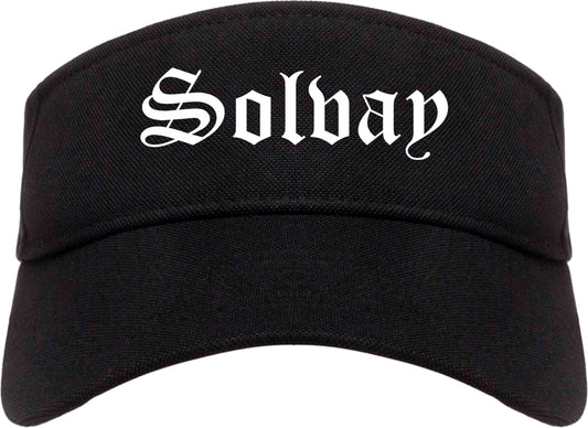 Solvay New York NY Old English Mens Visor Cap Hat Black