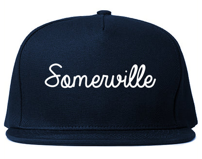 Somerville Massachusetts MA Script Mens Snapback Hat Navy Blue