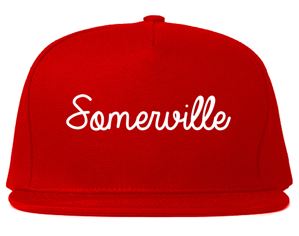 Somerville Massachusetts MA Script Mens Snapback Hat Red