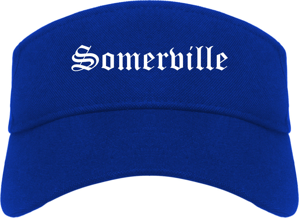 Somerville Massachusetts MA Old English Mens Visor Cap Hat Royal Blue