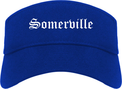 Somerville Massachusetts MA Old English Mens Visor Cap Hat Royal Blue