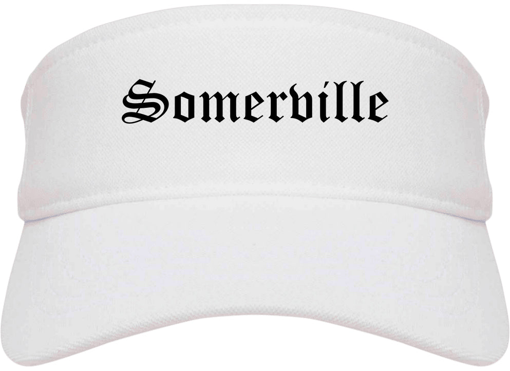 Somerville Massachusetts MA Old English Mens Visor Cap Hat White