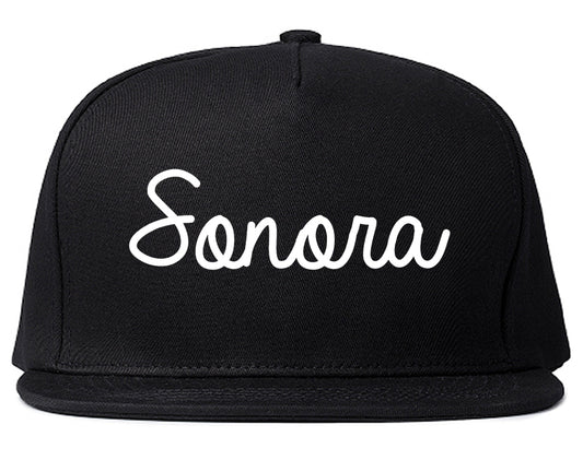 Sonora California CA Script Mens Snapback Hat Black