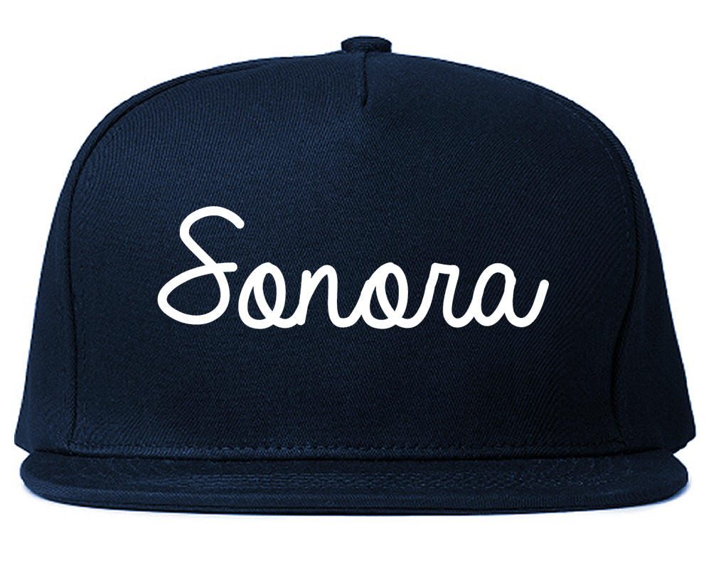 Sonora California CA Script Mens Snapback Hat Navy Blue