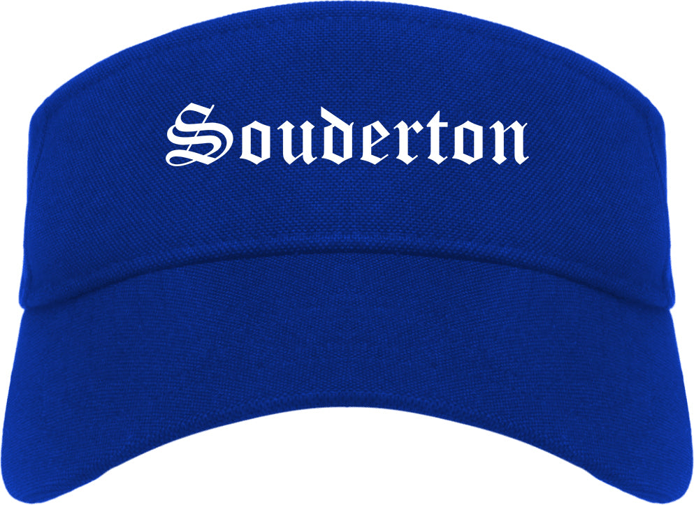 Souderton Pennsylvania PA Old English Mens Visor Cap Hat Royal Blue