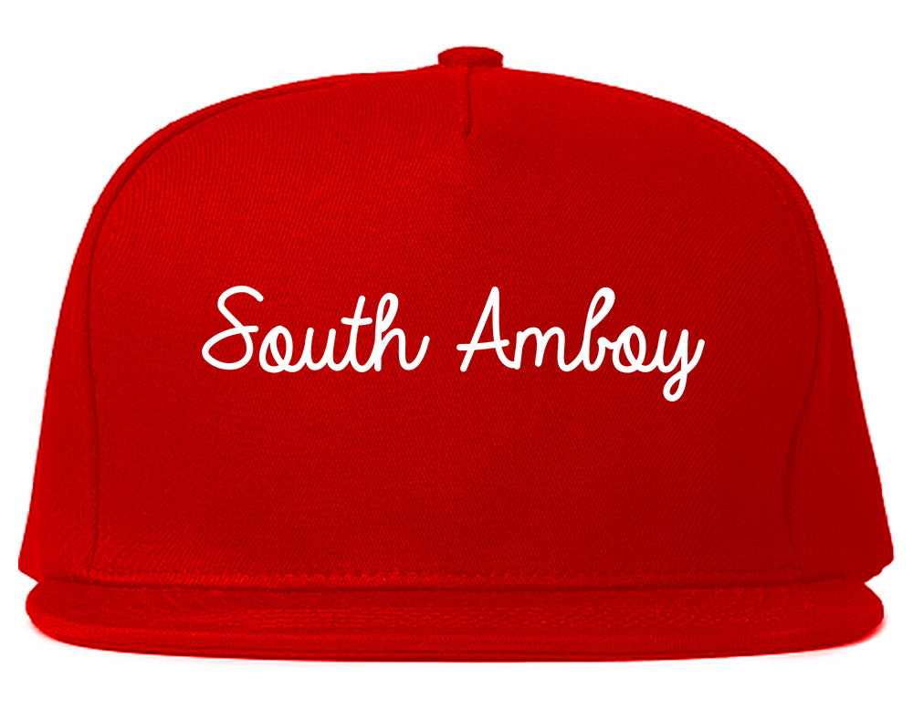 South Amboy New Jersey NJ Script Mens Snapback Hat Red