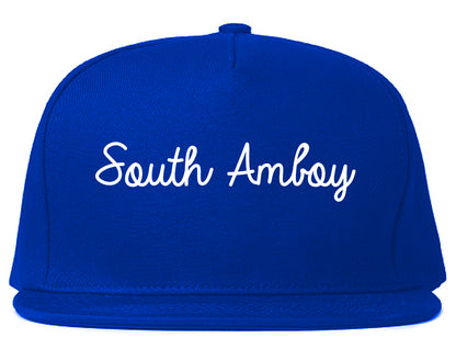 South Amboy New Jersey NJ Script Mens Snapback Hat Royal Blue