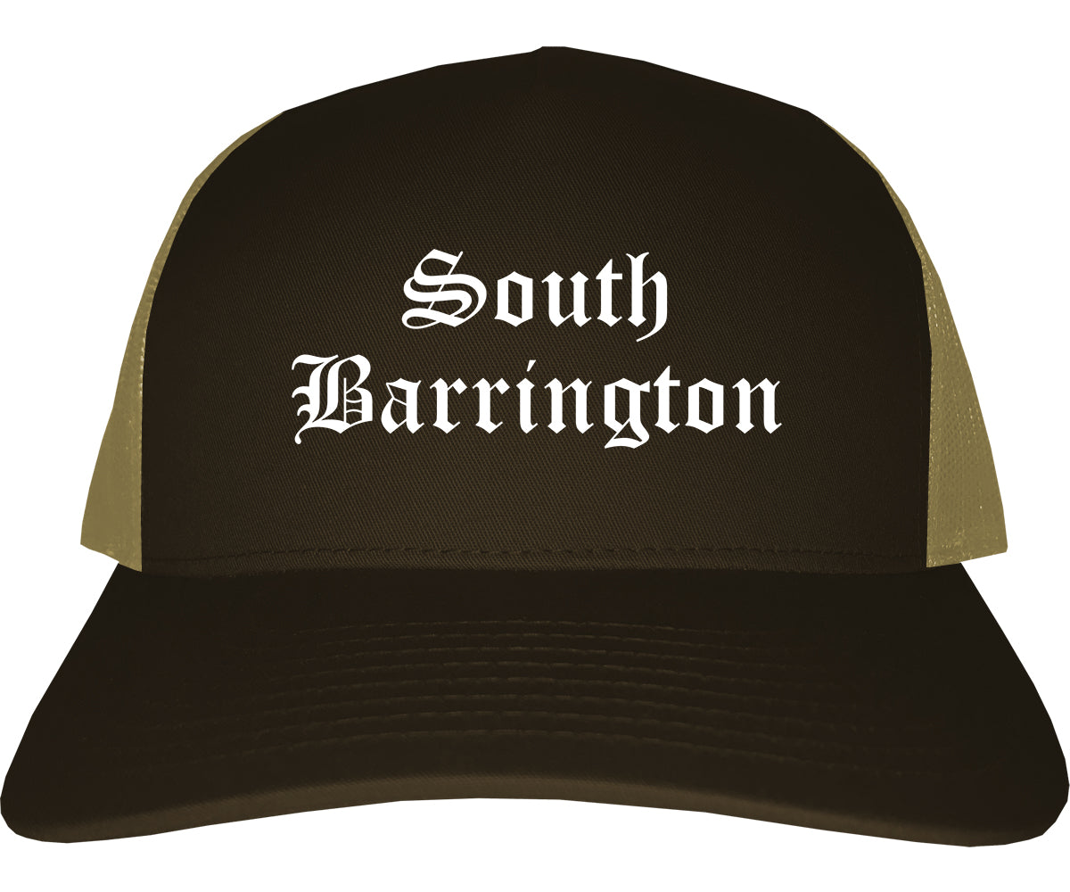 South Barrington Illinois IL Old English Mens Trucker Hat Cap Brown