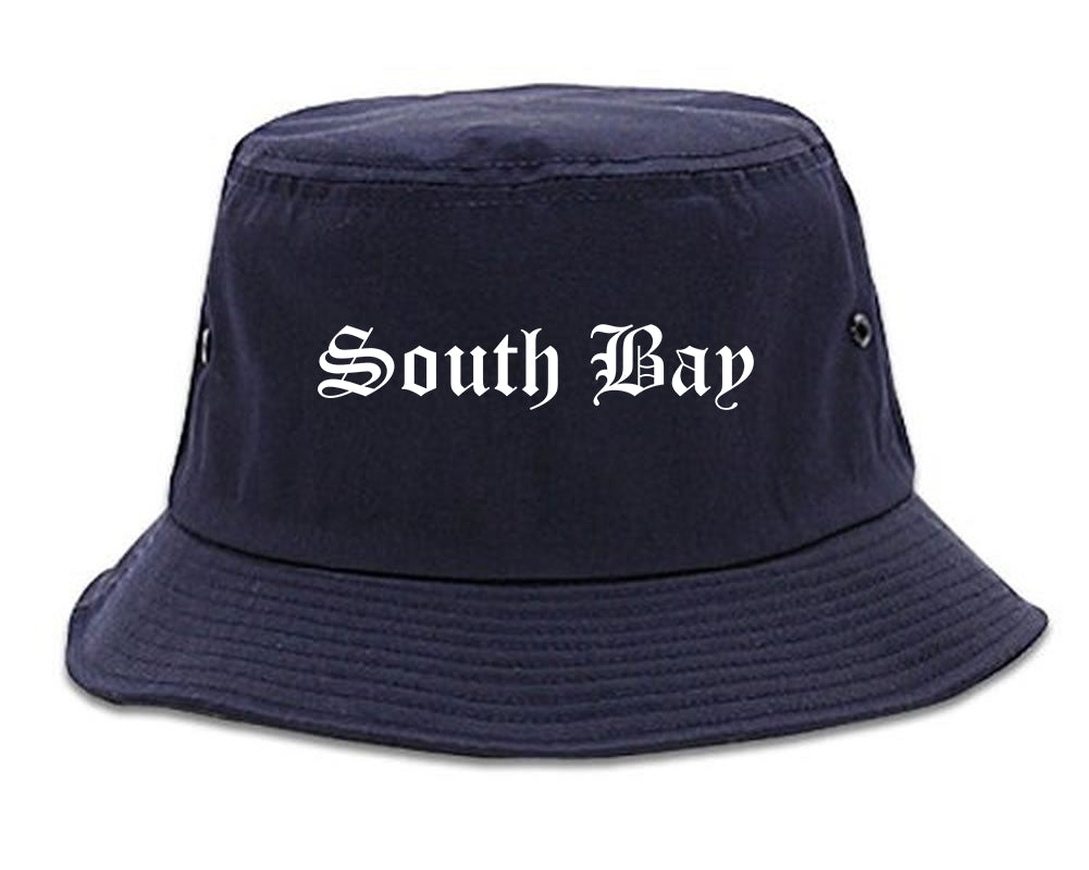 South Bay Florida FL Old English Mens Bucket Hat Navy Blue