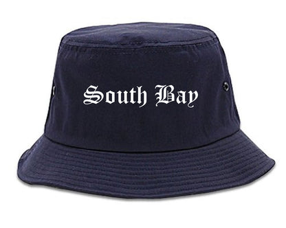 South Bay Florida FL Old English Mens Bucket Hat Navy Blue
