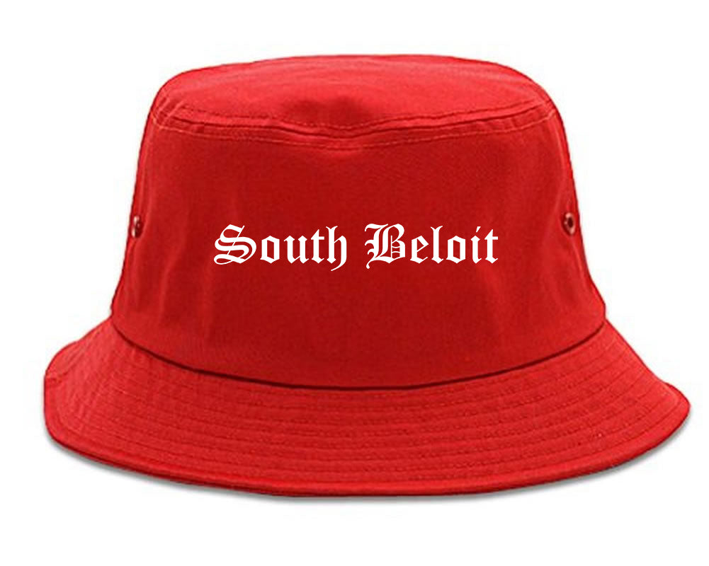 South Beloit Illinois IL Old English Mens Bucket Hat Red