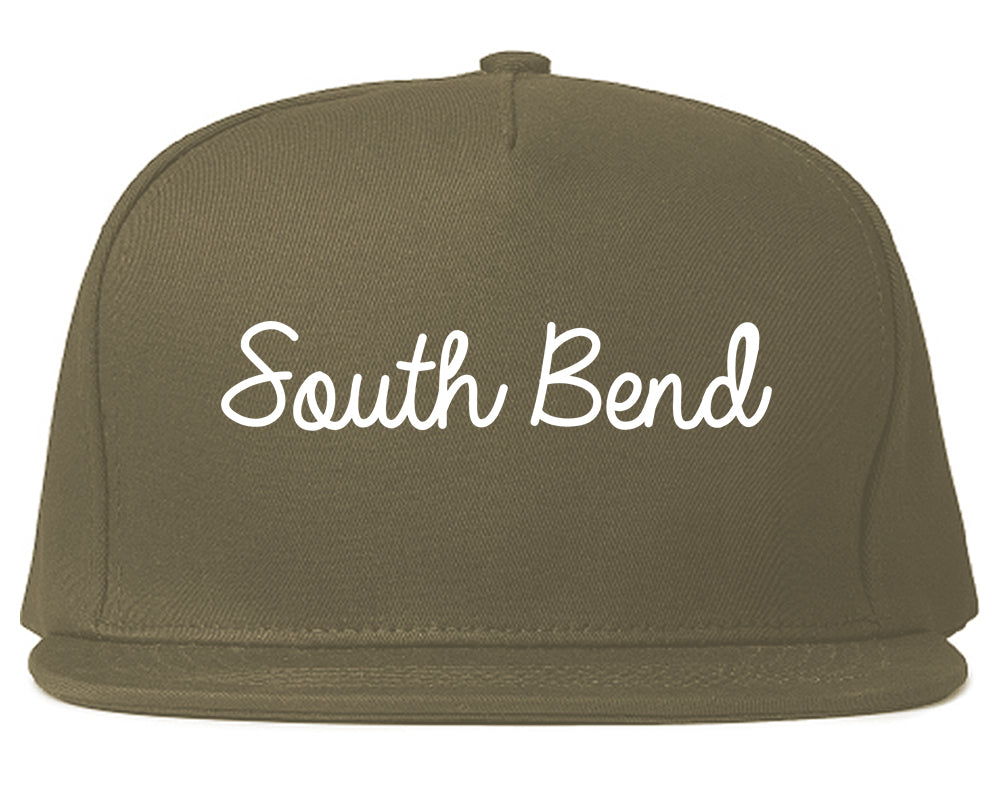 South Bend Indiana IN Script Mens Snapback Hat Grey