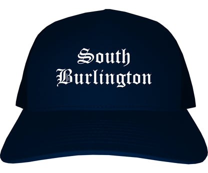 South Burlington Vermont VT Old English Mens Trucker Hat Cap Navy Blue